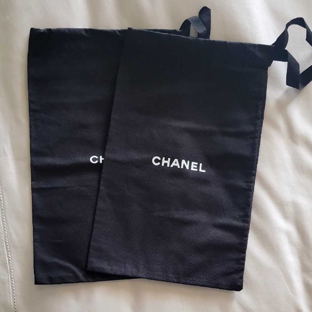 CHANEL Black Dust Bags with White Logo